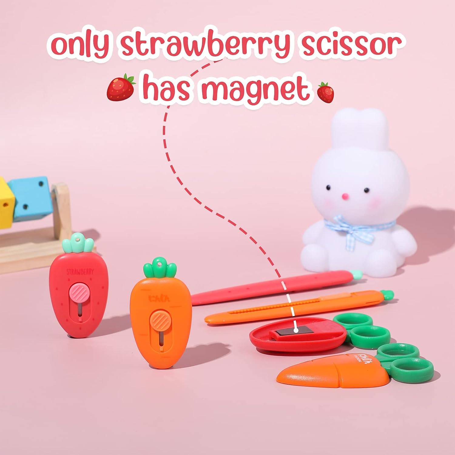6 Pcs Small Cute Box Cutter Mini Retractable Utility Knife Scissors Carrot Strawberry Shaped Letter Opener Lock Slides Knife Stationery Supplies for Students Letter Small Box DIY Crafts