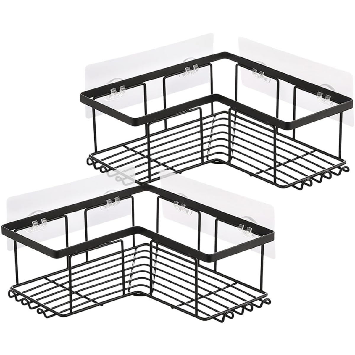 Estante de Ducha de Esquina Adhesivo sin Taladro, Organizador de Esquinas 2 Piezas Negro, Estante para Pared de Baño Drenaje Rápido, Adecuado para Ducha y Bañera