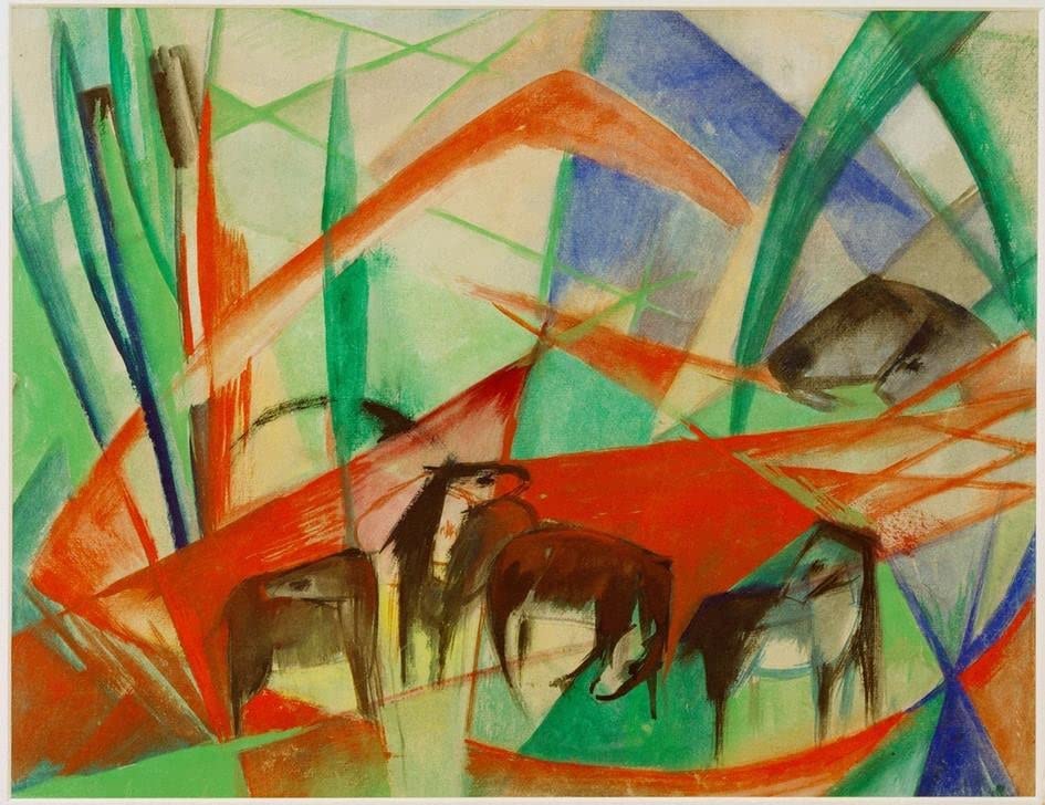 Tableau Paysage chevaux noirs de Marc pour créer une ambiance apaisante dans votre chambre à coucher