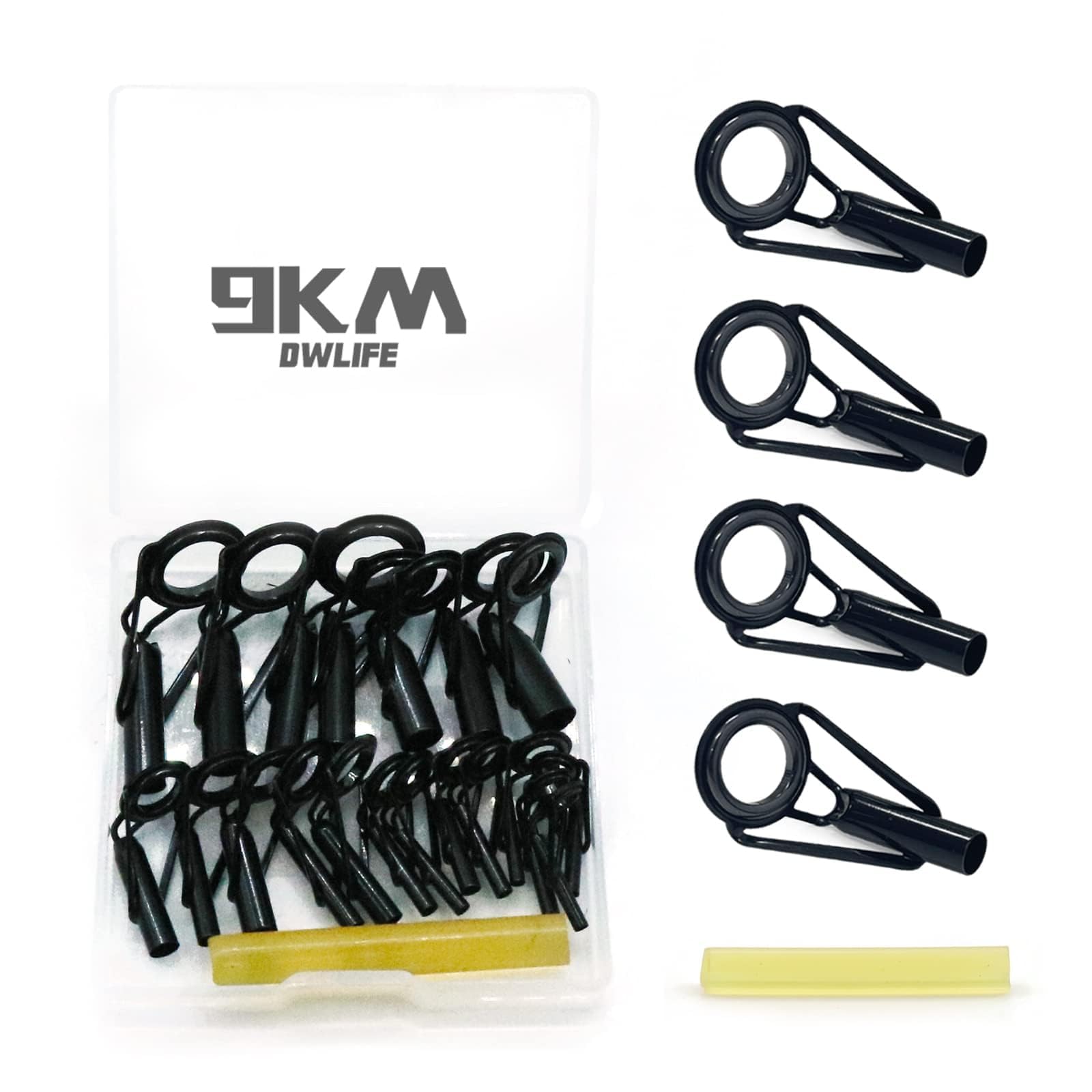 9KM DWLIFE Fishing Rods Tip Eye Repair Kit 20 Sizes Fishing Rod Repair Kit with Plastic Box Fishing Rod Tips Replacement Kit (Black, 20 Pieces)