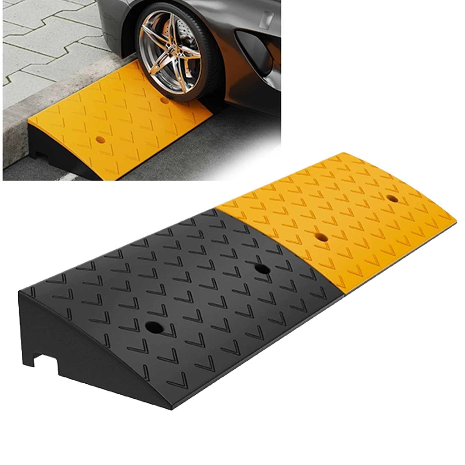 KRXSOBNV Threshold ramp, Rubber Car Ramps for Outdoor with Drain Design & Grid Base, 5 Tons Load-Bearing Capacity for Garage Steps(9cm)