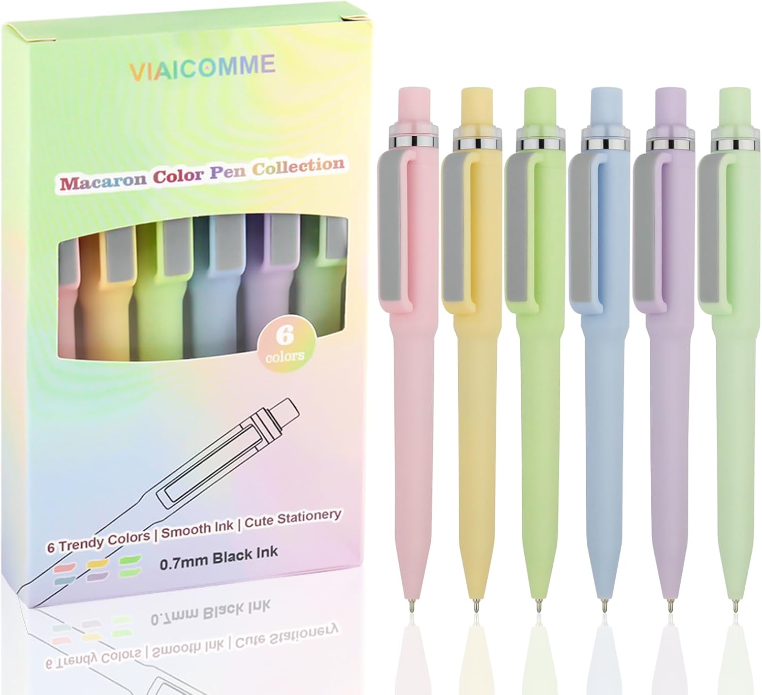 6 Pcs Macaron Color Gel Pens, 0.7mm Black Ink Quick Dry Medium Point Pens