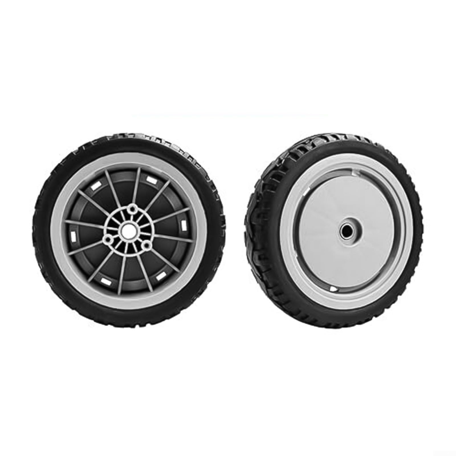 Juego de ruedas delanteras y traseras de repuesto para cortacésped 107-3708 107-3709, compatible con modelos 20053 20099 20380-20384 (4 piezas)