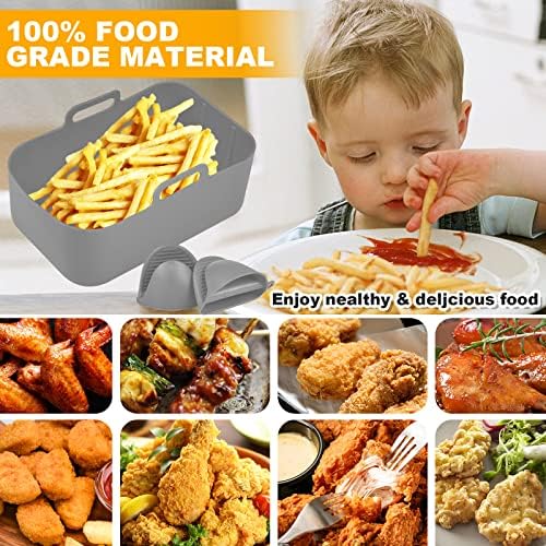 COLEESON Silicone Pot for Ninjas Dual Air Fryer, Reusable Silicone Air Fryer Liners, Double Basket Air Fryer Kitchen Accessories for Air Fryer, Oven, and Microwave (1pcs-grey)