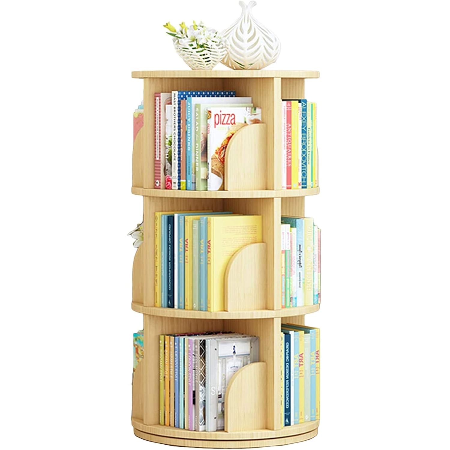 YZPTD Bookshelf 360° Rotating Corner Bookcase, MultiLayer Wooden Solid