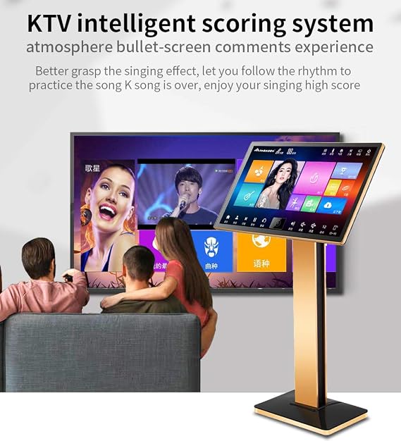Karaoke Machine, 22 inch Touch Screen YouTube Song, Cloud Song Update, Real-time Score, Wireless Mic KTV System fit for Bar Home Party, 4T