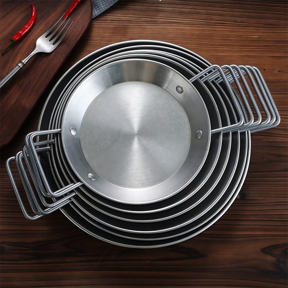 Padella Per Paella In Acciaio Inox, Fondo Piatto, Manici Ergonomici, Diametro 28 Cm, Adatta A Piano Cottura E Forno