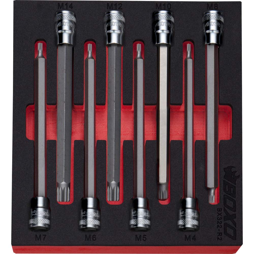 3/8" Drive Long Spline Bit Socket Set 8 Pcs BOXO BX322-R2