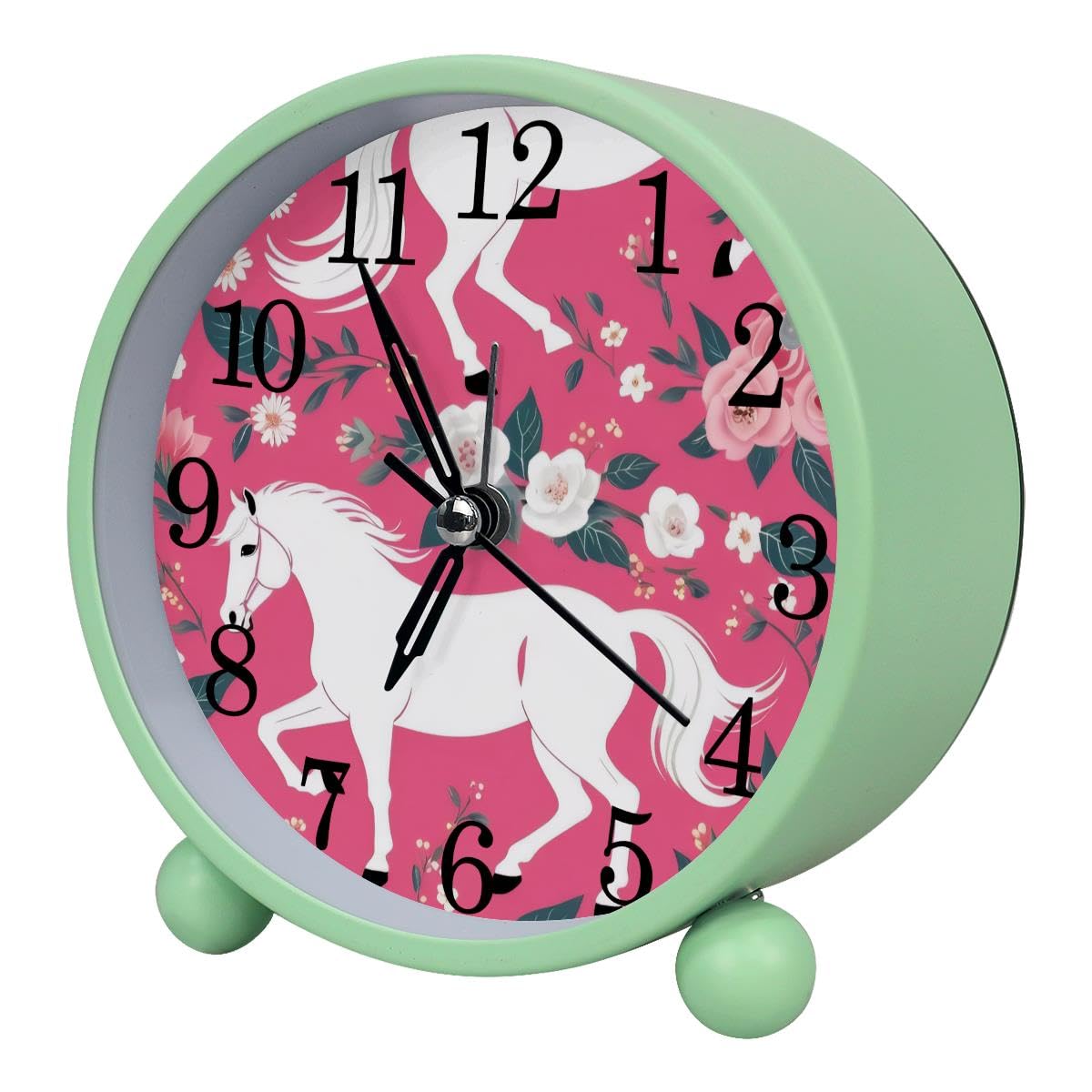 Luoweisi Alarm Clock Horse and Flowers, Silent Non-Ticking with Night Light