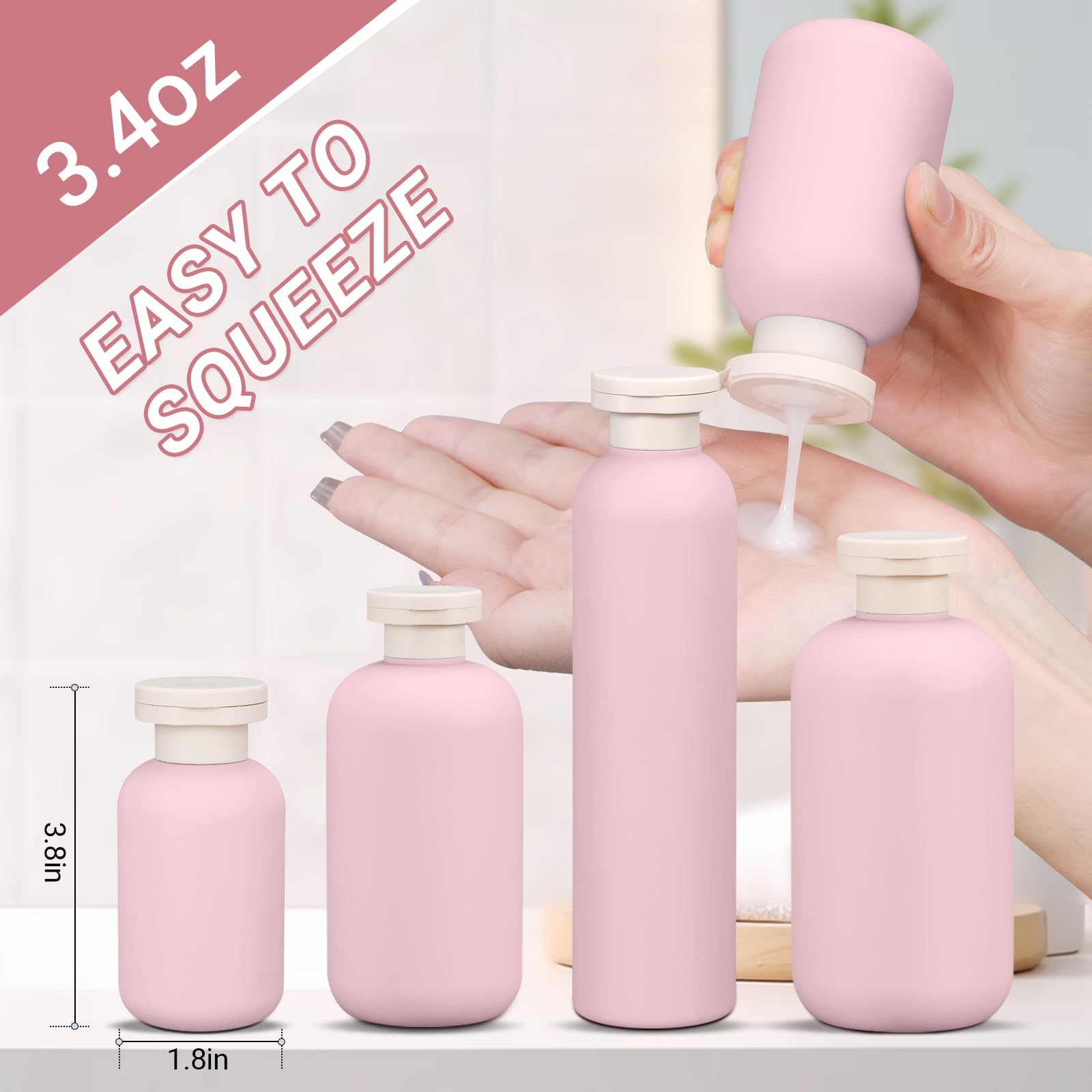 4 Bottiglie Viaggio Shampoo E Balsamo 8 Oz In Plastica Con Tappo Flip Cap – Ricaricabili E Anti-perdita Per Aereo