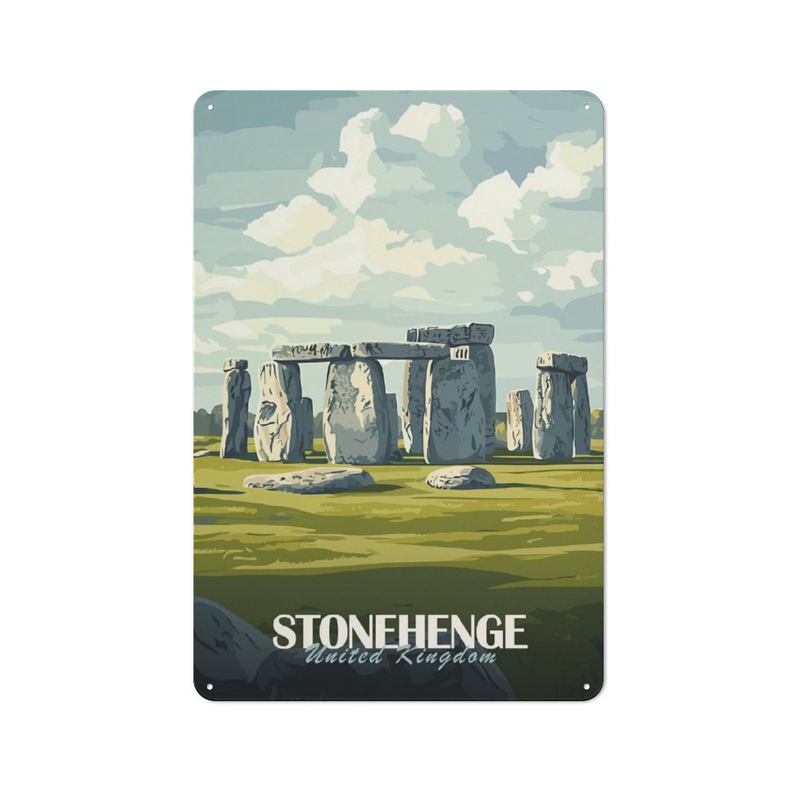 Junmoney Style-12 Stonehenge Illustration Tin Sign 30X20cm For Workshop Wall, Vintage Wall Decor, For Metal Sign Collectors, For Garage And Workshop Walls
