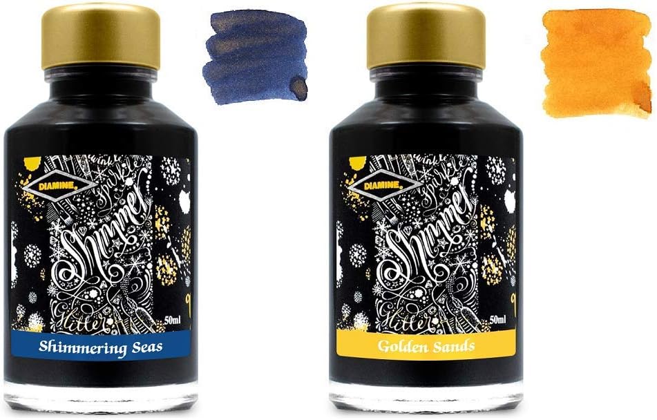 Diamine - 50ml Fountain Pen Shimmer Ink - 2 Pack - Shimmering Seas & Golden Sands