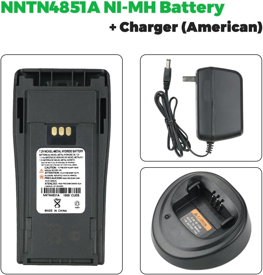 Walkie Talkie Desktop Charger Base for Mo-torola CP040 CP140 CP150 CP160 CP180 EP450 GP3138 GP3688 with NNTN4851A NI-MH Battery Set