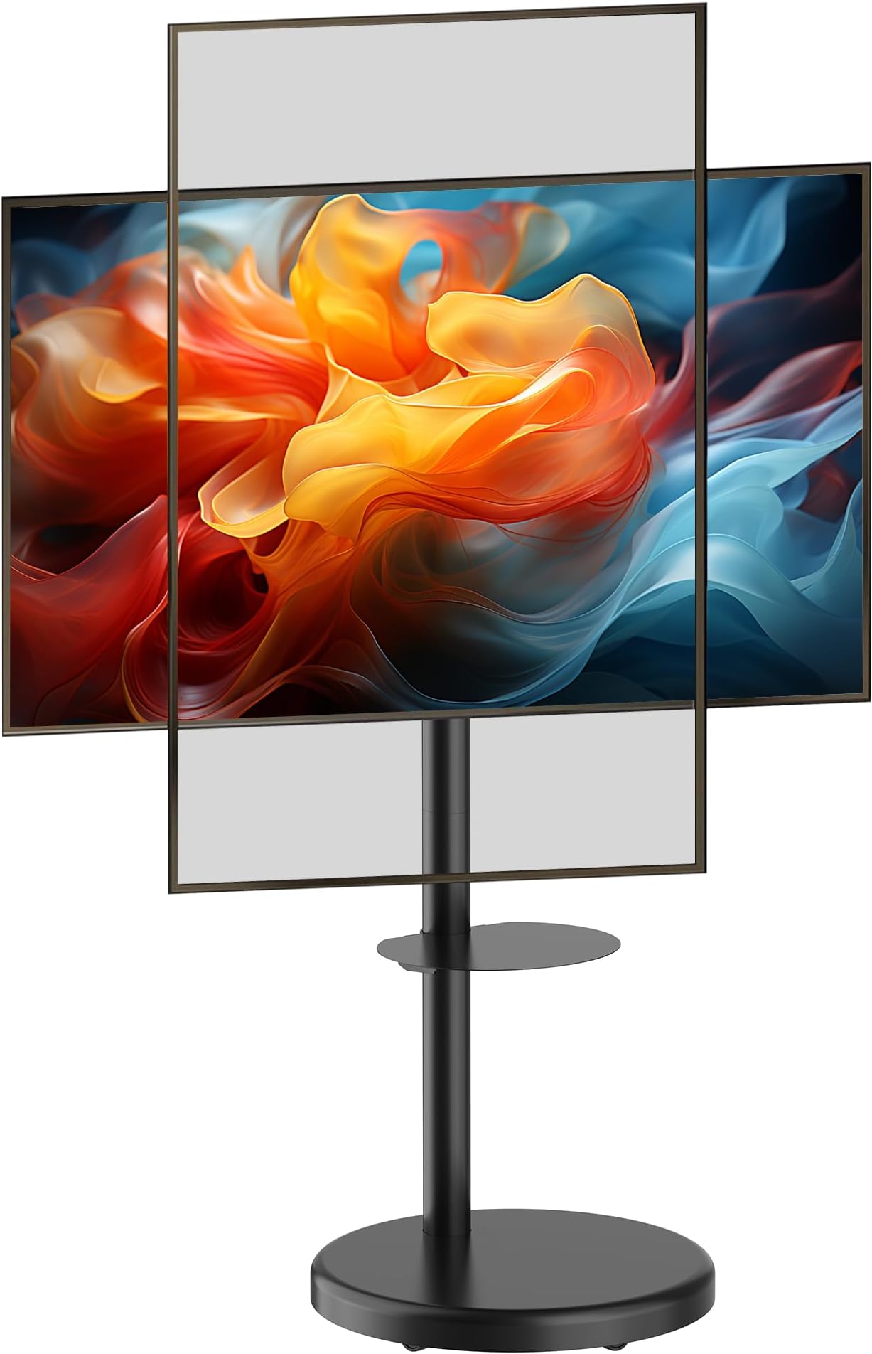 Mount Plus PL-46TW Tilt Landscape to Portrait Rotation Mobile TV Stand for 37" to 86" Flat Screen TV | Max 110 LBS | VESA 600x400 mm | Pegboard Pane for Media Player and Shelf Space (Black)