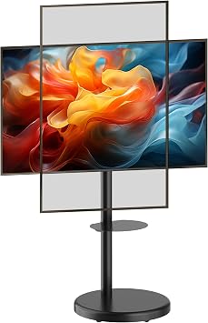 Mount Plus PL-46TW Tilt Landscape to Portrait Rotation Mobile TV Stand for 37" to 86" Flat Screen TV | Max 110 LBS | VESA 600x400 mm | Pegboard Pane for Media Player and Shelf Space Black