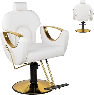 White Barber Chair, Reclining Salon Chair for Hair Stylist, Height Adjustable Hair Styling Armchair with 360 Degrees Rolling Swivel, Multi-Function Hairdresser Braiding Armchair