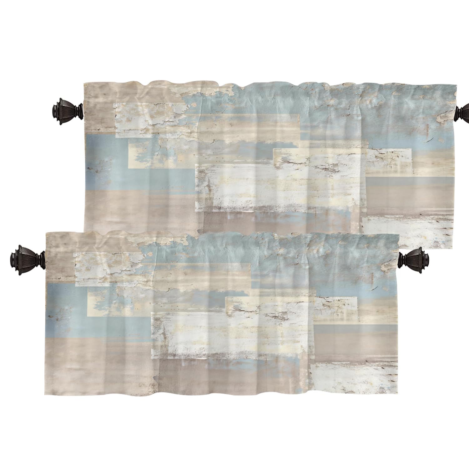 Rideaux de cantonnière texture carrés peinture abstraite taupe Batmerry
