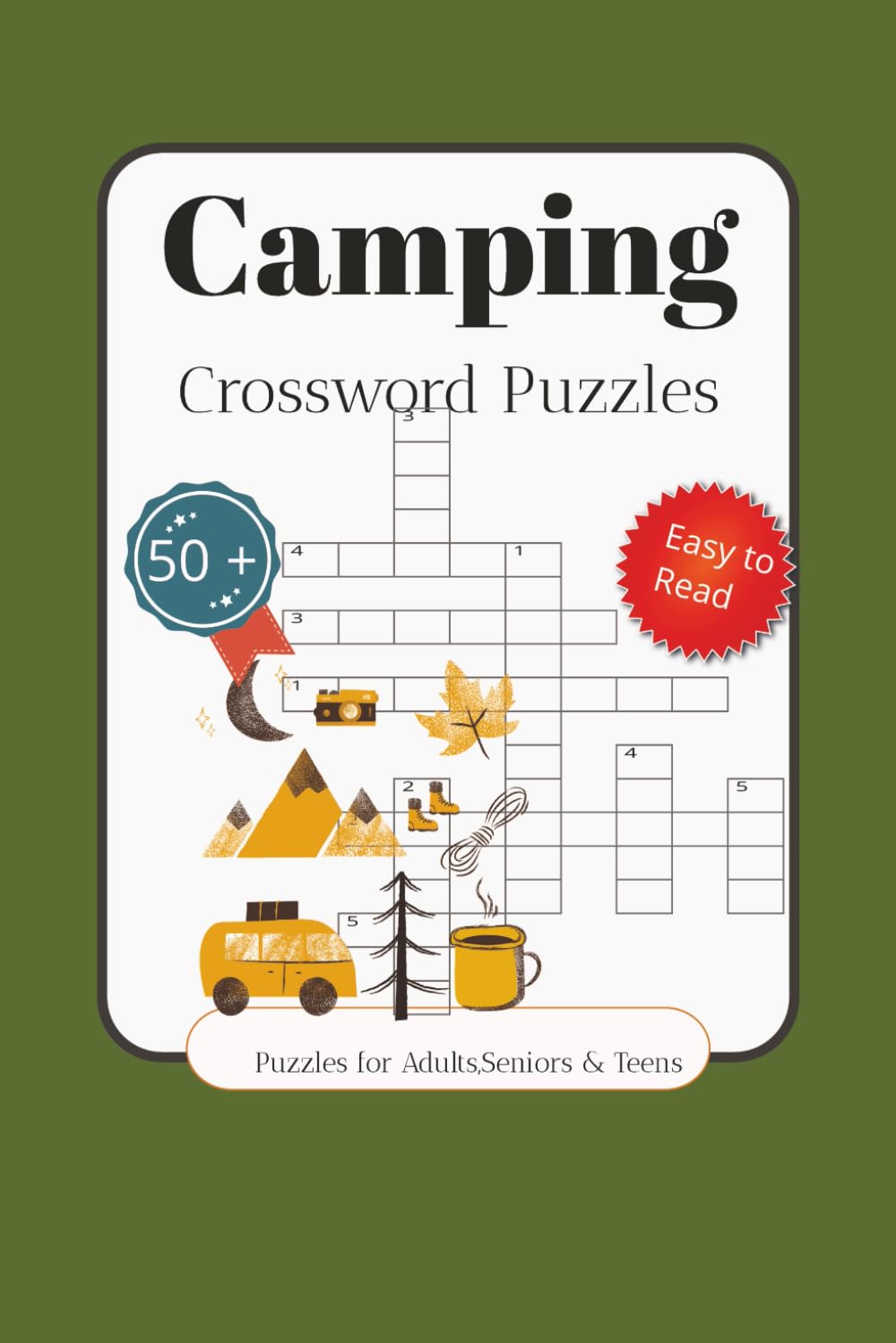 Camping Crossword Puzzle: Crossword Puzzles with Easy to Read about Camping, Wildlife, Outdoors and More | 6x9 Inches, 120 pages | 50+ Puzzles … Gift for Vacations, Holidays and Relaxation.