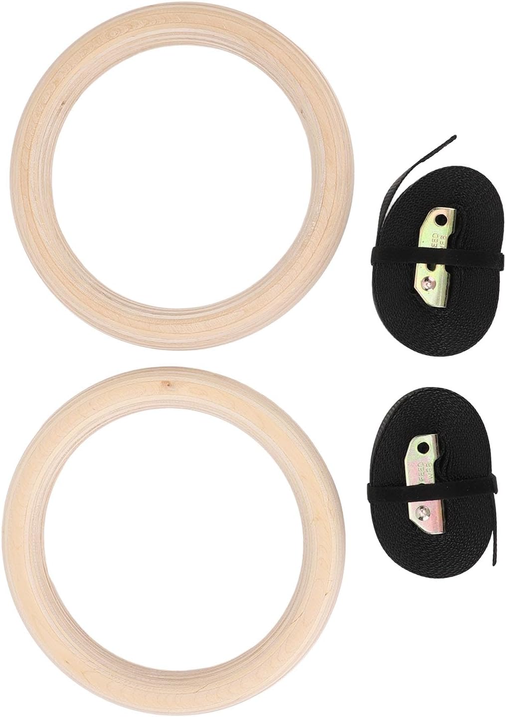 Wooden Gymnastics Rings | Birch Pull Up Rings for Strength Training/Bodyweight Workout/Outdoor Gym | Adjustable Straps with Metal Buckles, 4.5m Length