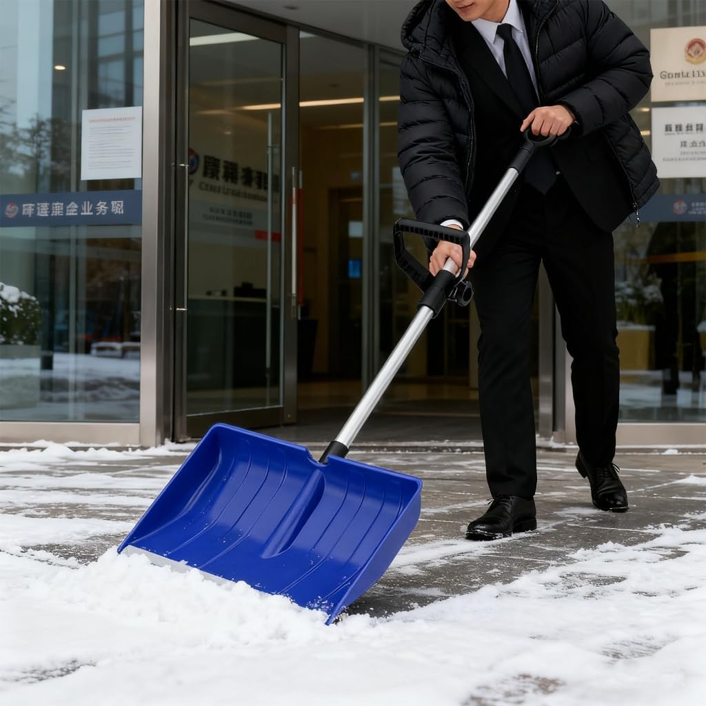 Heavy Duty Snow Shovel with D-Grip Handle Aluminum Strip Ergonomic Design for Driveway Car Garage and Home Garden Outdoor Use (Orange)