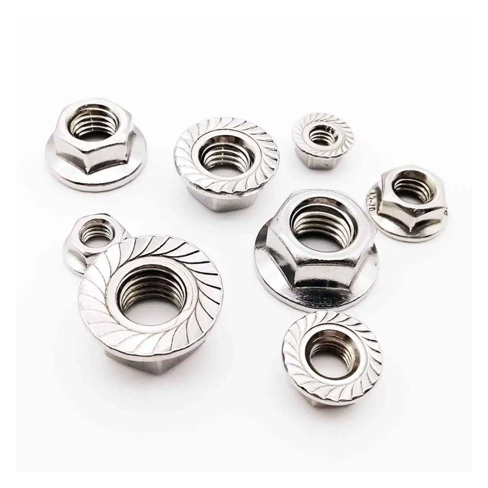 Tuercas Contratuercas Tuerca de sujeción, 5/50X M3 M4 M5 M6 M8 M10 M12 Hexágono de acero inoxidable Cabeza hexagonal dentada Contratuerca de bloqueo DIN6923(M4 50pcs)