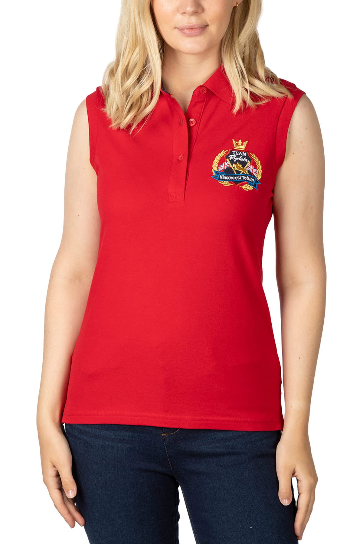 Rydale Women's Red Sleeveless Polo Shirt ’S Polo Vest Top 100% Cotton Embroide T-Shirt (, 18)