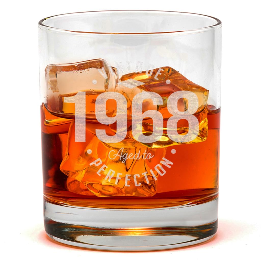 Dust and Things ‘Vintage Aged to Perfection’ Personalised Year Whiskey Tumbler - Milestone Birthday Gift Him - Drinking Gifts - 18th, 21st, 30th, 40th, 50th, 60th, 70th, 80th, 90th (1968)