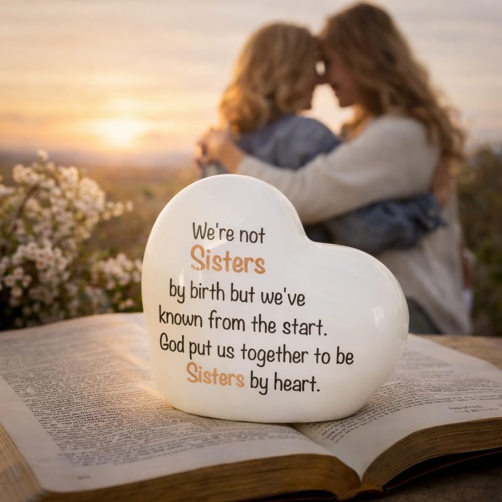 ADAVAS.Y&G Sisters by Heart Ceramic LED Heart Light – Inspirational Christian Gift, Scripture Friendship Love Night Light Décor