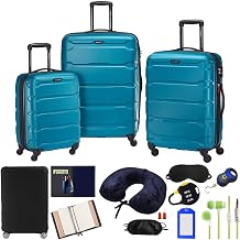 Samsonite 68311-2479 Omni Hardside Luggage Nested Spinner Set 20 Inch, 24 Inch, 28 Inch - Caribbean Blue Bundle w/Deco Gear Luggage Accessory Kit 10 Item