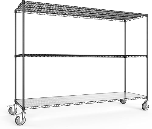 Miniatura 1 de Estantería de alambre NSF de 3 niveles, 24 x 72 x 62 pulgadas, 3000 libras de capacidad, estante de almacenamiento ajustable resistente con ruedas