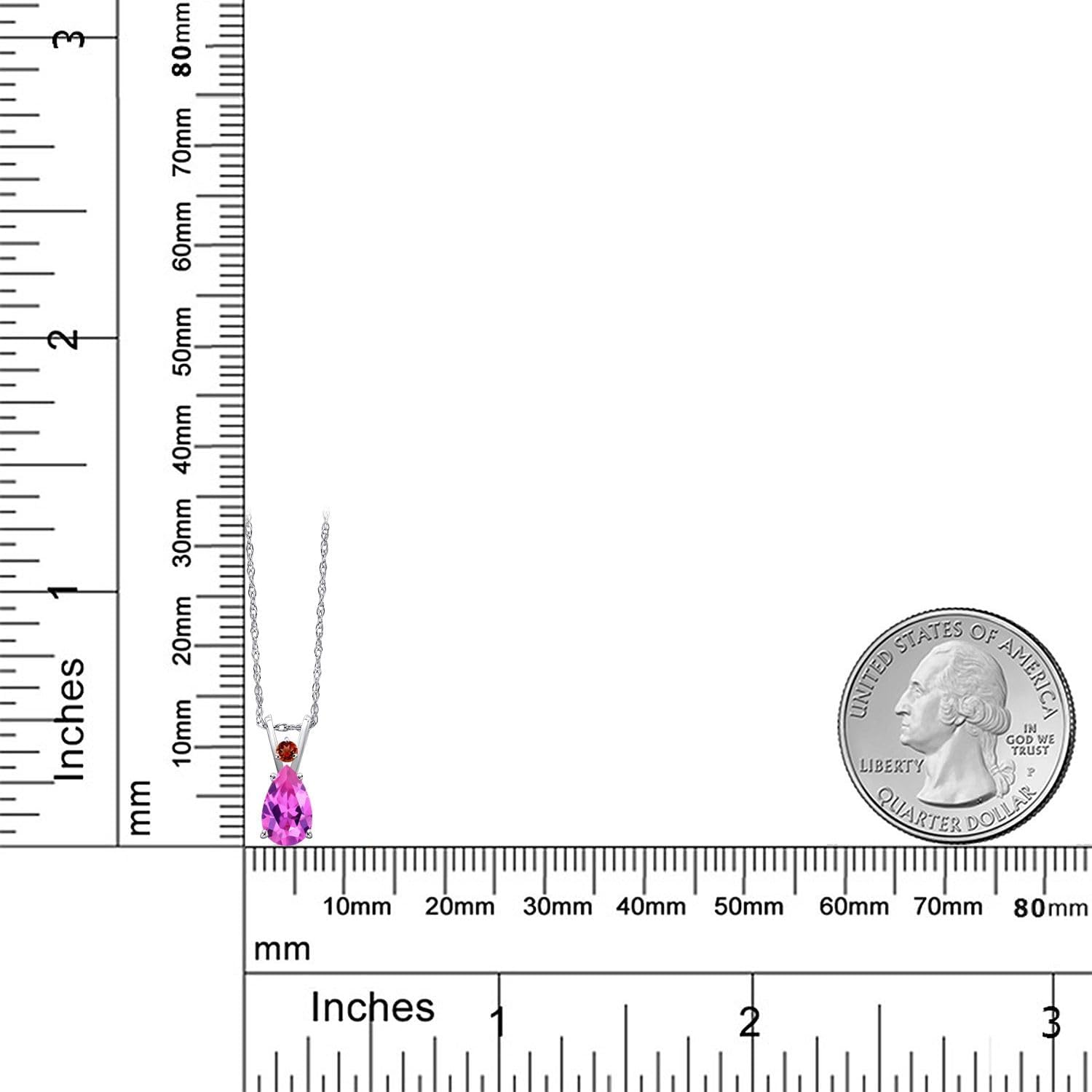 Gem Stone King 14K White Gold Pink Created Sapphire and Red Garnet Pendant Necklace for Women | 1.03 Cttw | Gemstone September Birthstone | Pear Shape 8X5MM | With 18 Inch Chain - Image 6