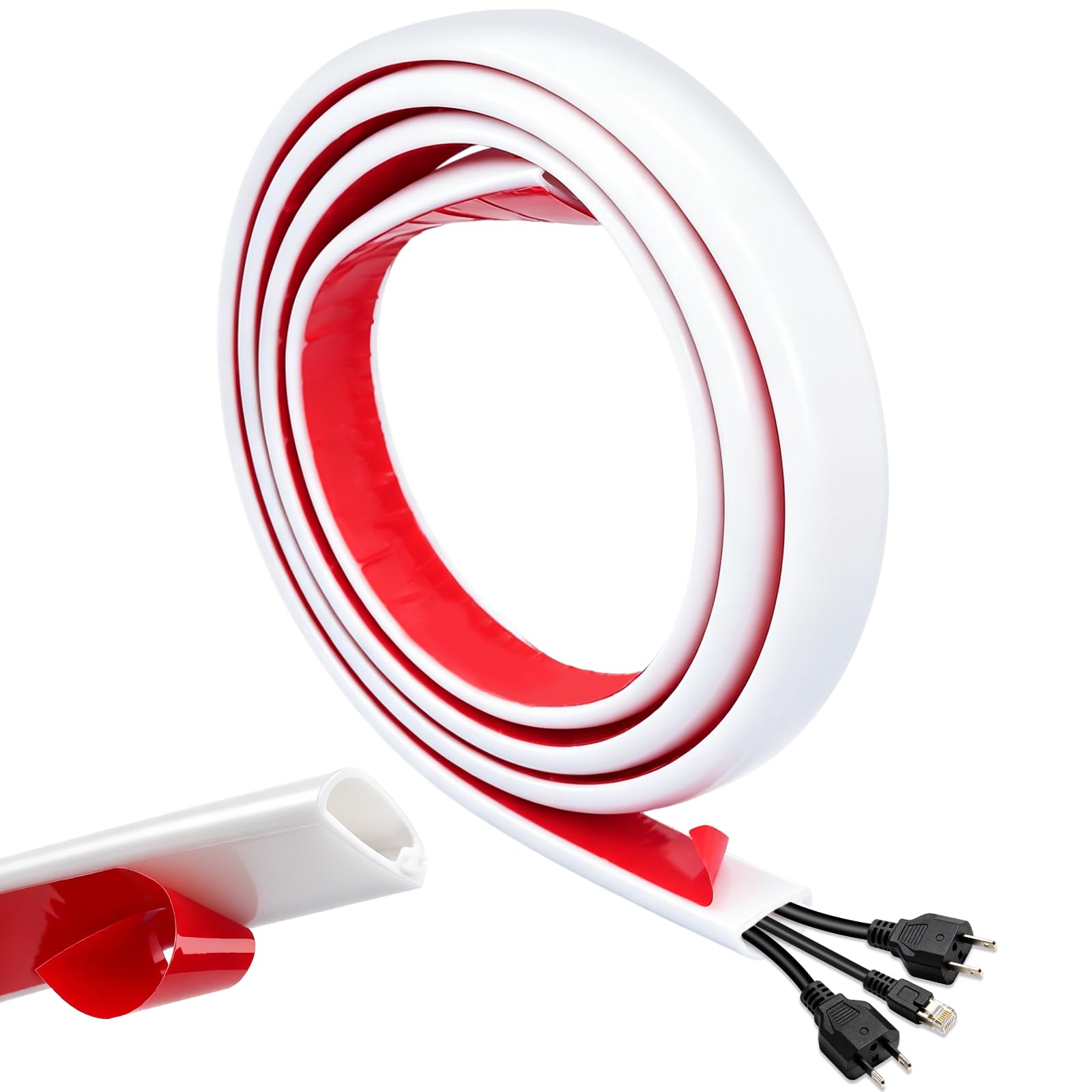 White Cable Trunking Self Adhesive For 2-3 Electric Cables,Flexible Wire Covers For Cables,Conduit Wire Trunking,TV Cable Hider For Wall (White, 2M (for 2-3 wire))