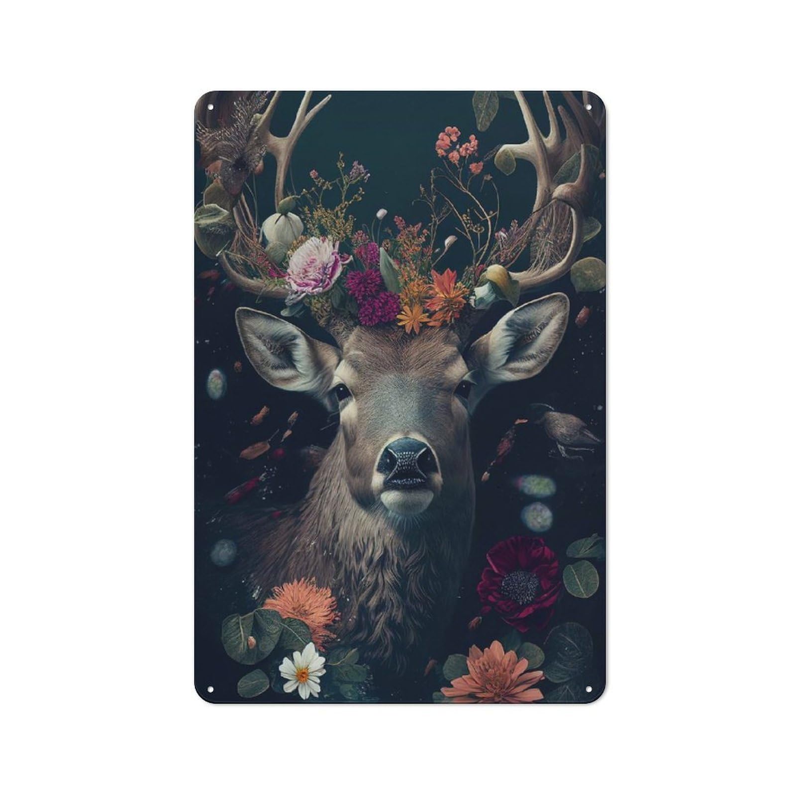 Junmoney Deer Face Animal Flowers Retro Metal Sign 30X20cm Featuring For Bar Or Restaurant, For Bar Decor Enthusiasts