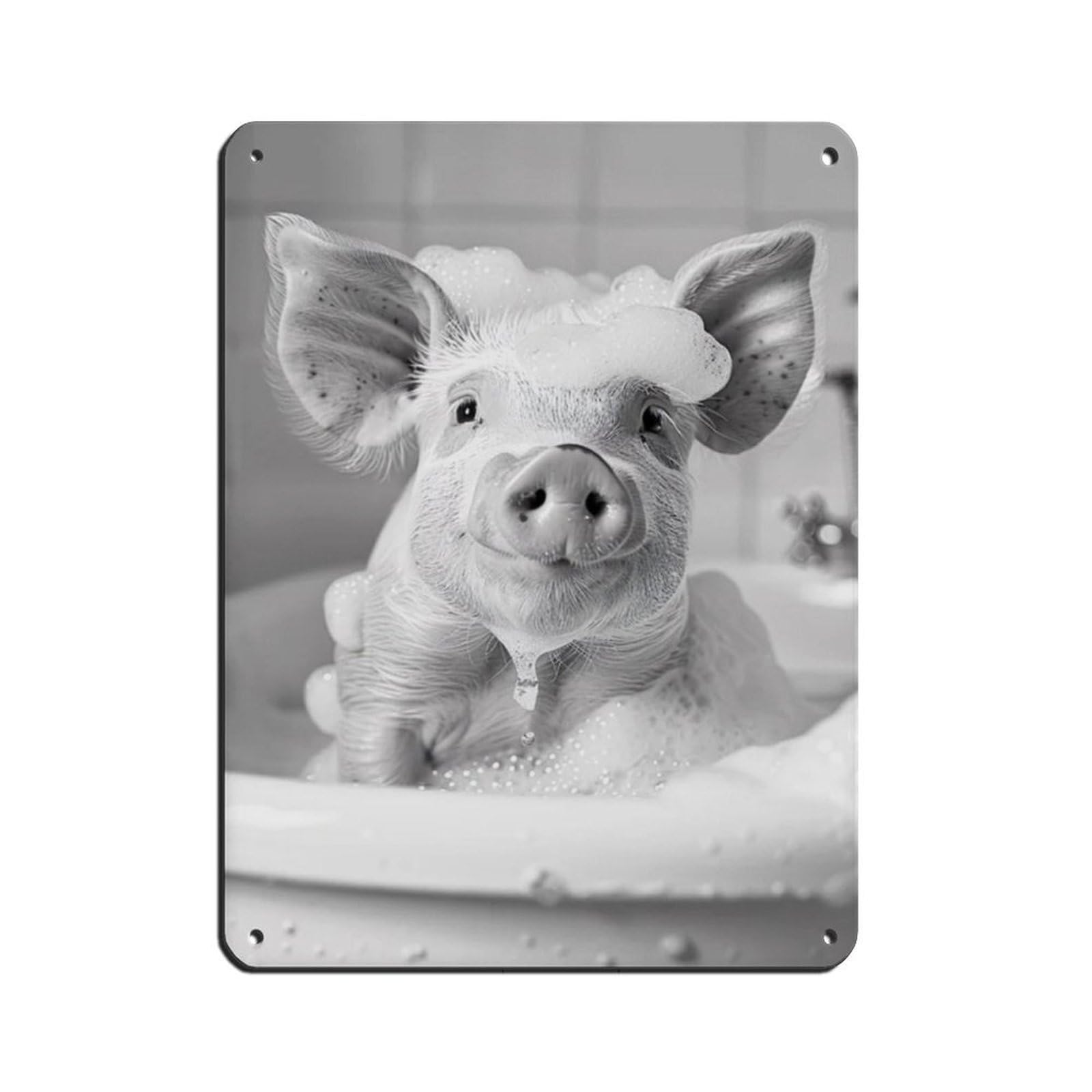 Pig in The Bathtub, Funny Animal Poster (2) Retro Poster Metal Tin Sign Chic Art Retro Iron Painting Bar People Cave Cafe Family Garage Poster Wall Decoration 12x16inch(30x40cm)