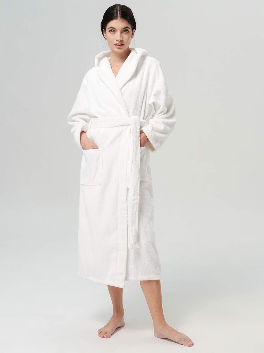 SIORO Womens Terry Cottton Long Cloth Robes, Hooded Plush Soft Absorbent Bathrobe, Full Length Spa Colth for Shower, Hot Tub - Image 3