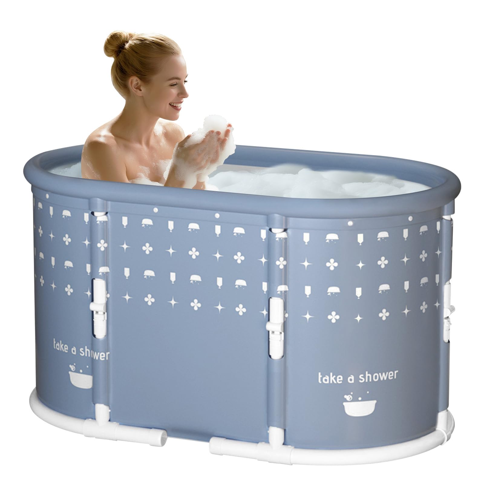portable bathtub, foldable bathtub no installation, freestanding shower bathtubs with cushion, collapsible spa soaking bath tub, hot & ice bath tub for indoor outdoor (light blue gray)