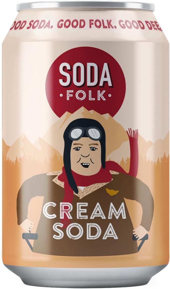 Soda Folk Cream Soda, Original Recipe, American Style Fizzy Drinks, with Real Maple Syrup, Sweet Refreshing, Soft Drink, The Prime Drink, Nostalgic Flavours, Gluten Free & Vegan (24 x 330ml Cans)