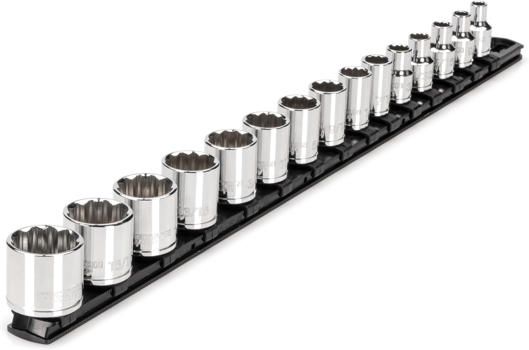 TEKTON 3/8 Inch Drive Shallow 12-Point Socket Set with Rail, 15-Piece (1/4-1 in.) | SHD91111