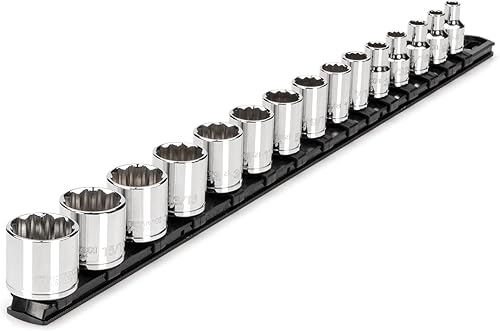 TEKTON Juego de llaves de vaso de 12 puntos poco profundas de 38 pulgadas con riel, 15 piezas (14-1 pulg.)  SHD91111