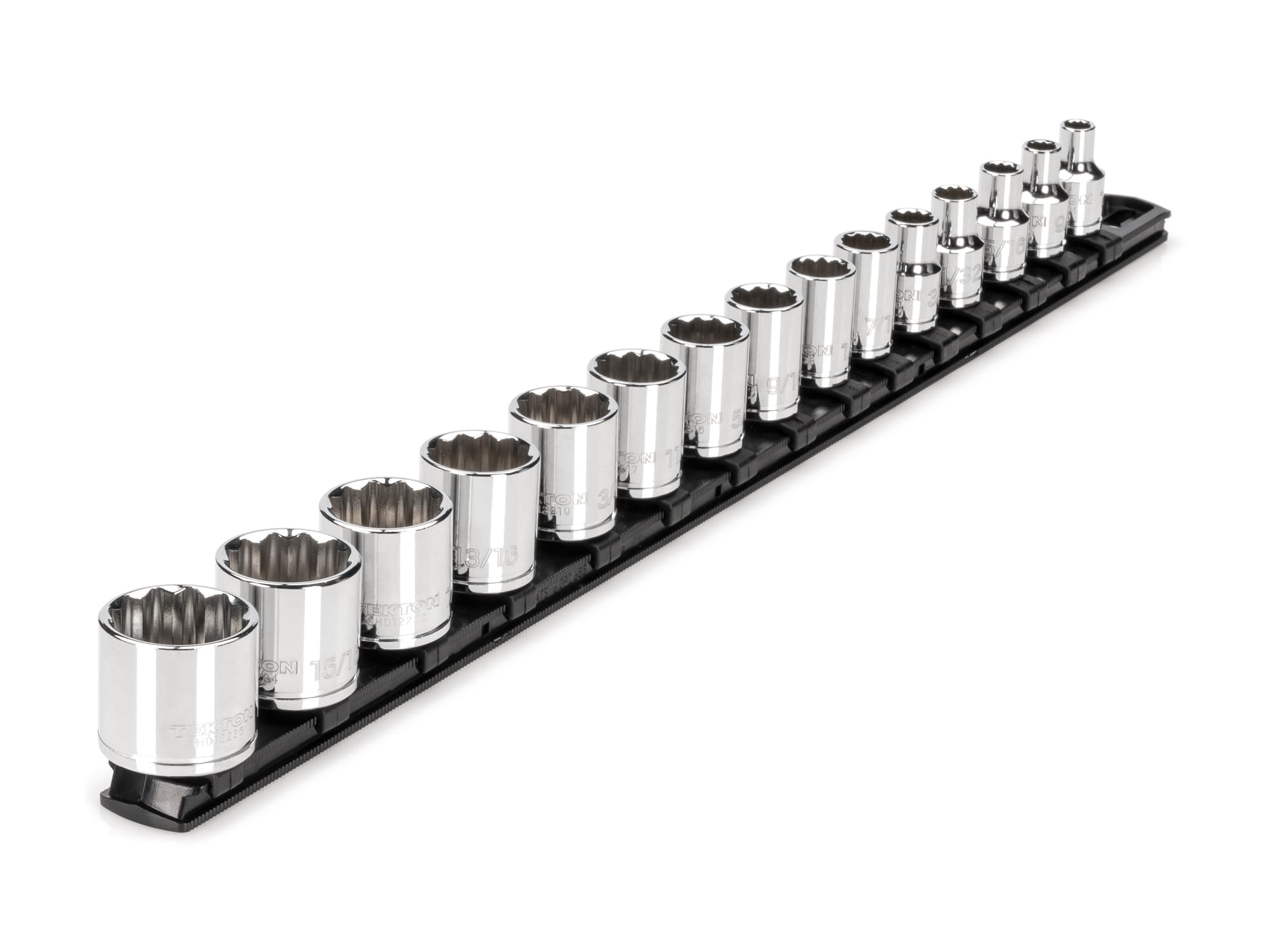 TEKTON 3/8 Inch Drive Shallow 12-Point Socket Set with Rail, 15-Piece (1/4-1 in.) | SHD91111