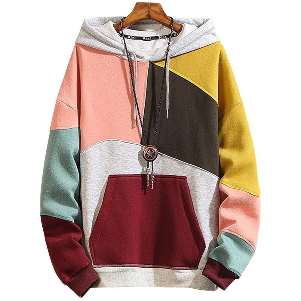 Hoodies for Men & Woman Pullover Sweatshirt, Mens Fashion Hip-Hop Hooded Casual Long Sleeve Pink Yellow,X-Large