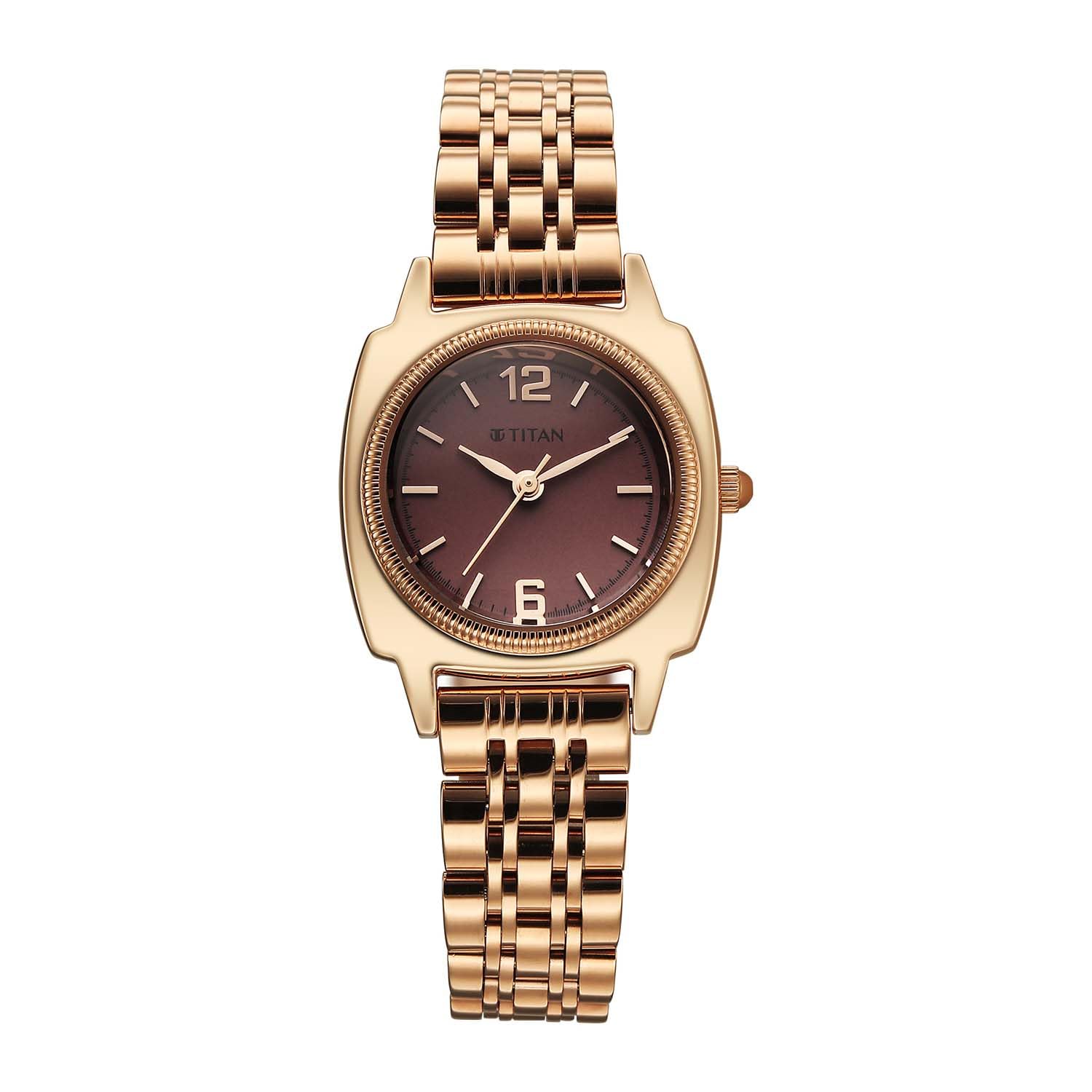 Titan Eminence Quartz Analog Red Dial Rose Gold Strap Watch for Women