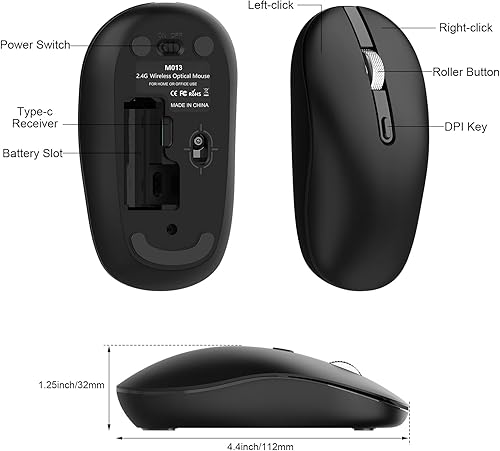 Miniatura 5 de cimetech Ratón inalámbrico para laptop, mouse delgado y silencioso 2.4G portátil con receptor USB, rueda de desplazamiento de metal para laptop,