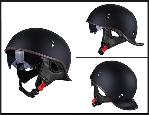 Miniatura 2 de Casco retro para motocicleta, aprobado por DOT, para adultos, hombres y mujeres, estilo alemán vintage, casco de media cara, casco para scooter,