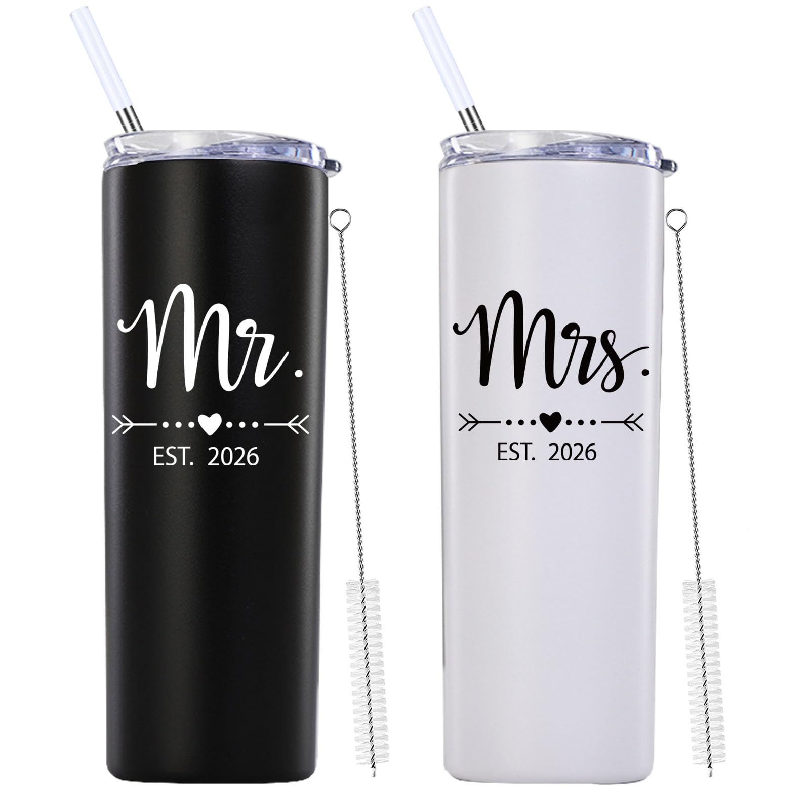 Mamihlap Mr and Mrs Est 2024 Skinny Tumbler.Newlyweds Couples Wife Bride To Be Newly Engaged Bridal Shower Gifts.Wedding Tumbler Idea for Bridal Showers Engagement.(20oz Black&White)