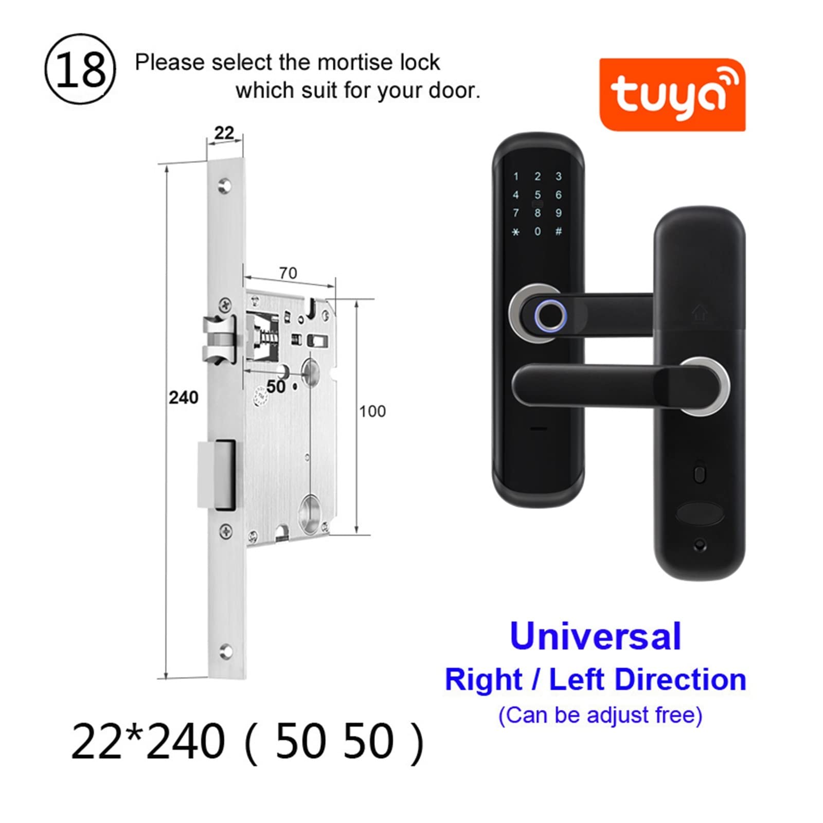 Keyless Zamek do drzwi wejściowych Blokada linii papilarnych WiFi APP Karta IC Kod cyfrowy Elektroniczny zamek do drzwi Home Latch Lock X3 Inteligentny zamek do drzwi (Kolor: Pojedynczy język) (22x240