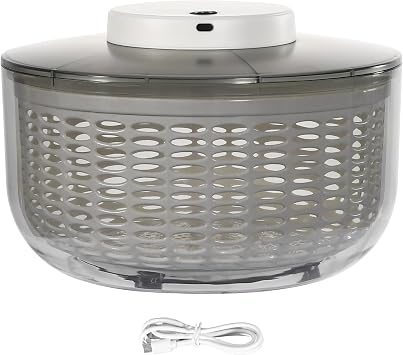 6L/6.34QT Electric Vegetable Dryer Fruit Vegetable Washer Dryer with USB Cable & Draining Basket Electric Salad Spinner for Dehydrating Storing Lettuce Tomatoes 6W 3.7V, Gray+White