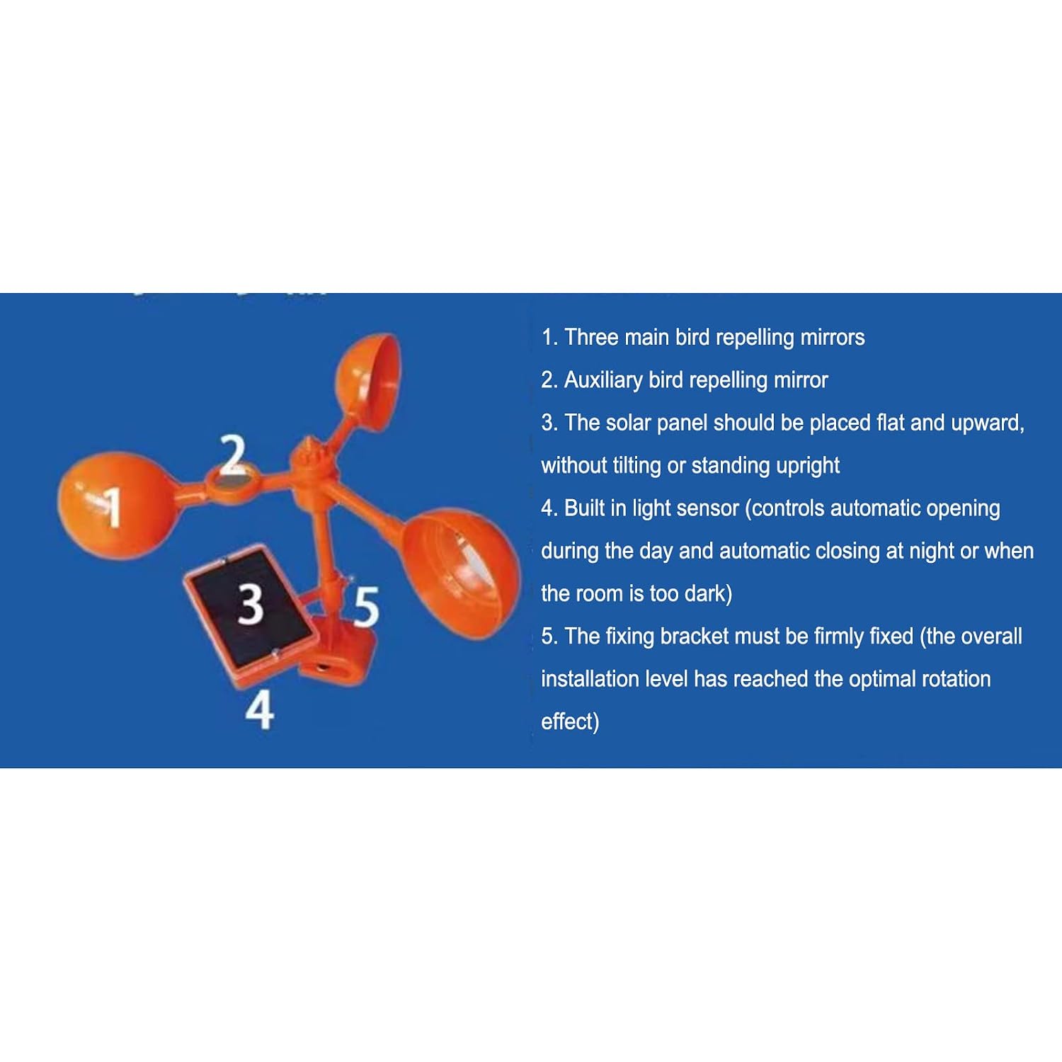 Animal Bird Deterrent Solar Sound Light Bird Deterrent, Rotation Flashing Bird Deterrent, Rainproof, Built in Sounder