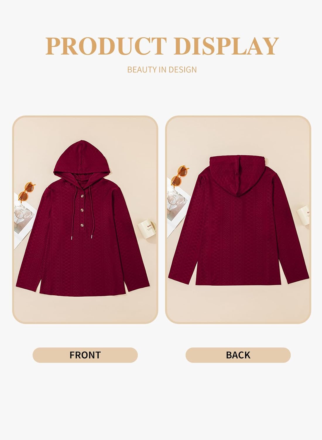 Eytino Womens Plus Size Sweatshirts Long Sleeve V Neck Embroidered Eyelet Drawstring Button Pullover Hooded Tops(1X-5X) - Image 4