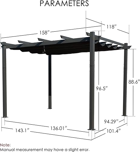 Miniatura 19 de Kozyard Morgan - Pérgola con marco de aluminio gris extragrande para exteriores con toldo para sombrilla (10 x 13 pies, beige)